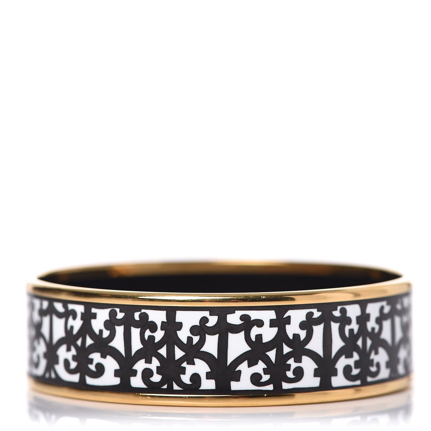 Hermes Enamel Printed Wide Balcons du Guadalquivir Bracelet 65 Black 1 of 5