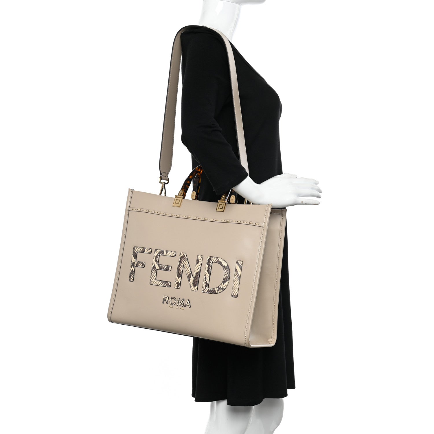 Fendi Vitello King Plexiglass Elaphe Python Print Logo Medium Fendi Sunshine Shopper Tote Nuvola Daisy Roccia 2 of 9