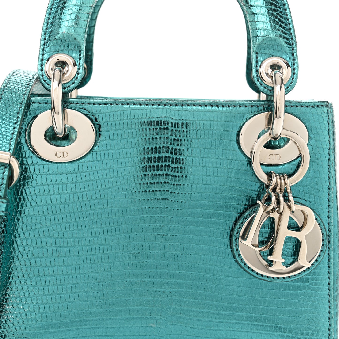 Metallic Lizard Mini Lady Dior Blue
