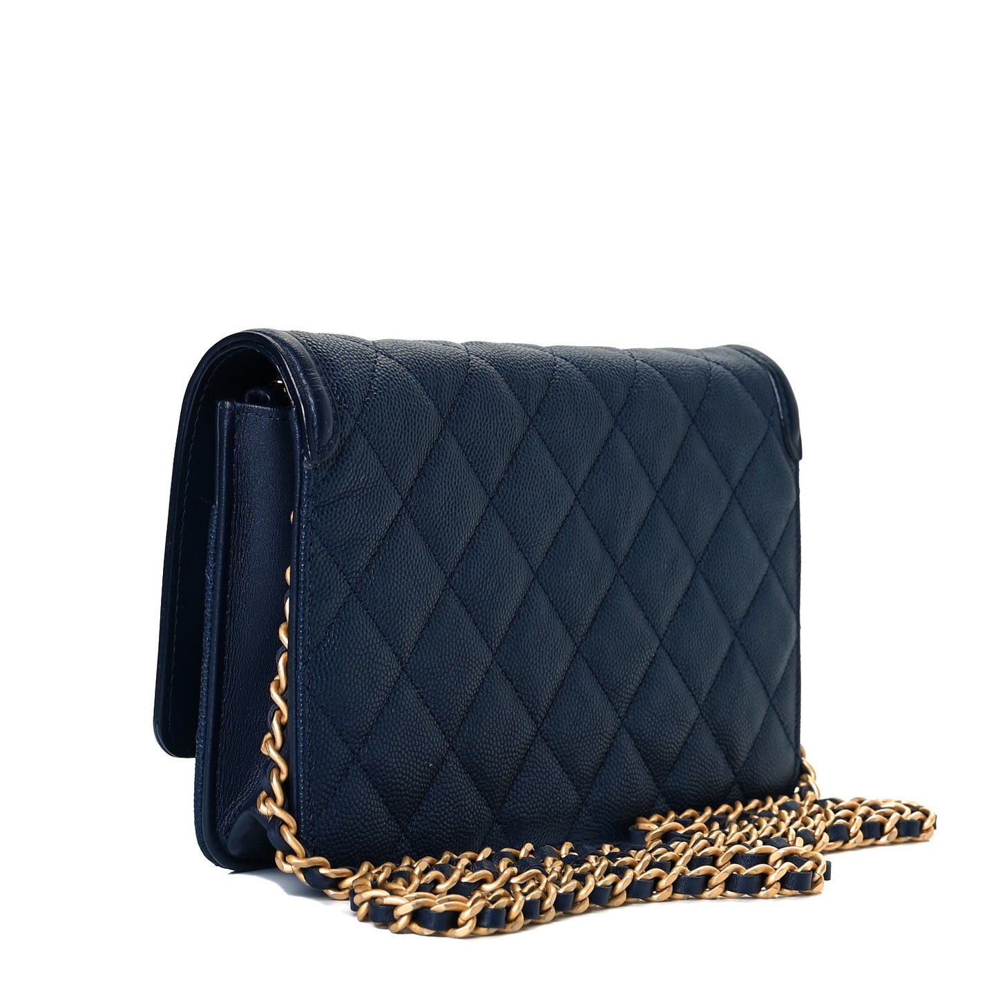 Caviar Quilted CC Filigree Wallet On Chain WOC Navy