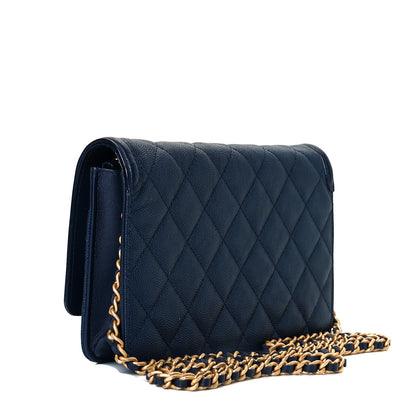 Chanel Caviar Quilted CC Filigree Wallet On Chain WOC Navy 3 of 8