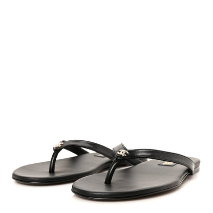 Chanel Shiny Lambskin Crystal CC Thong Sandals 38 Black 4 of 10