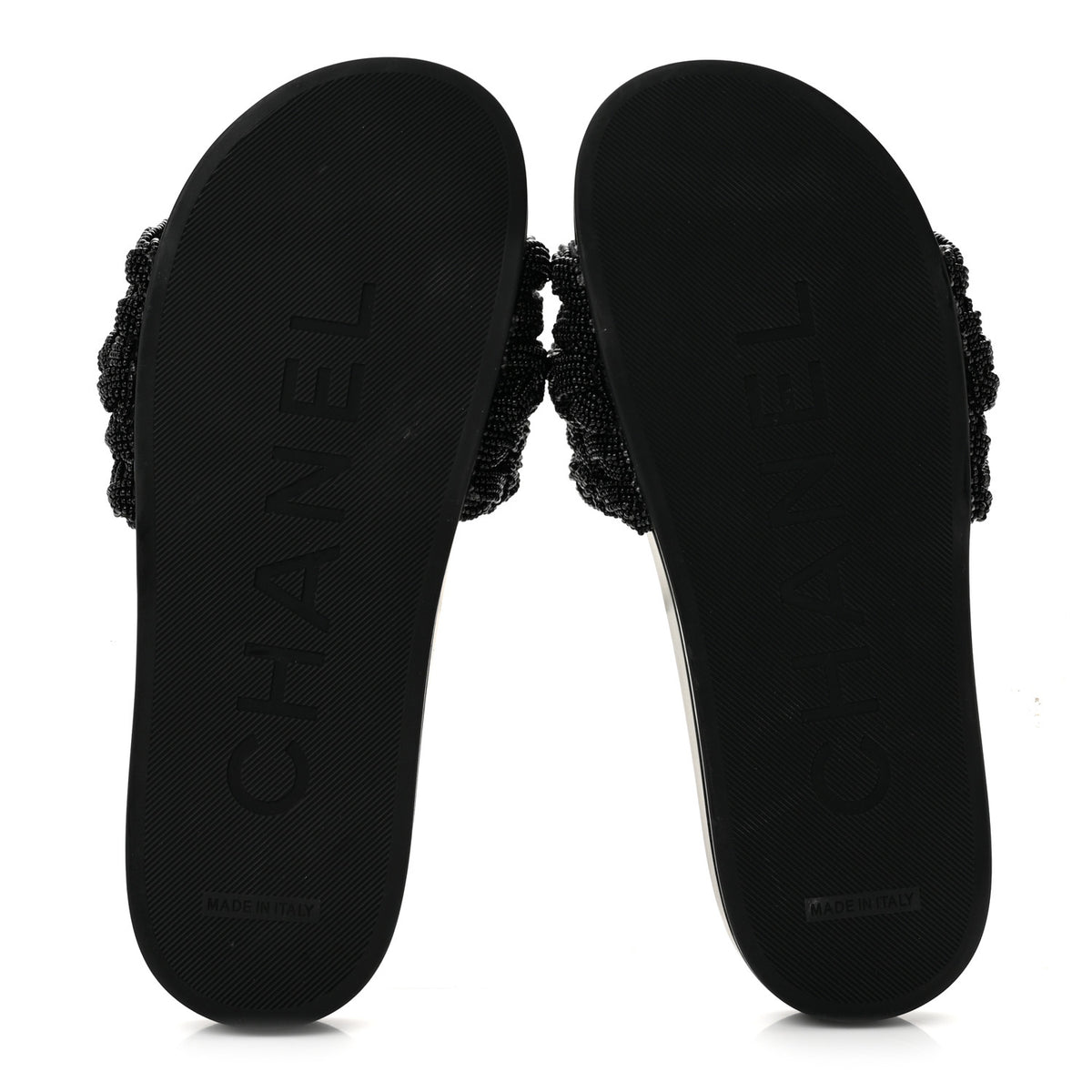 Lambskin Pearl Beaded Woven Slides 38 Black