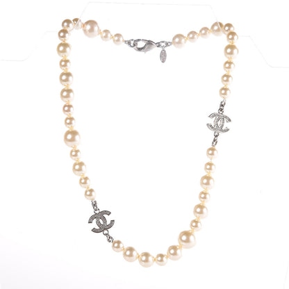 Chanel Crystal Pearl CC Short Necklace Silver 3 of 4