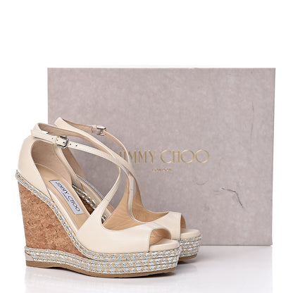 Jimmy Choo Lambskin Cork Dakota 120 Wedge Sandals 36.5 Off White 10 of 10