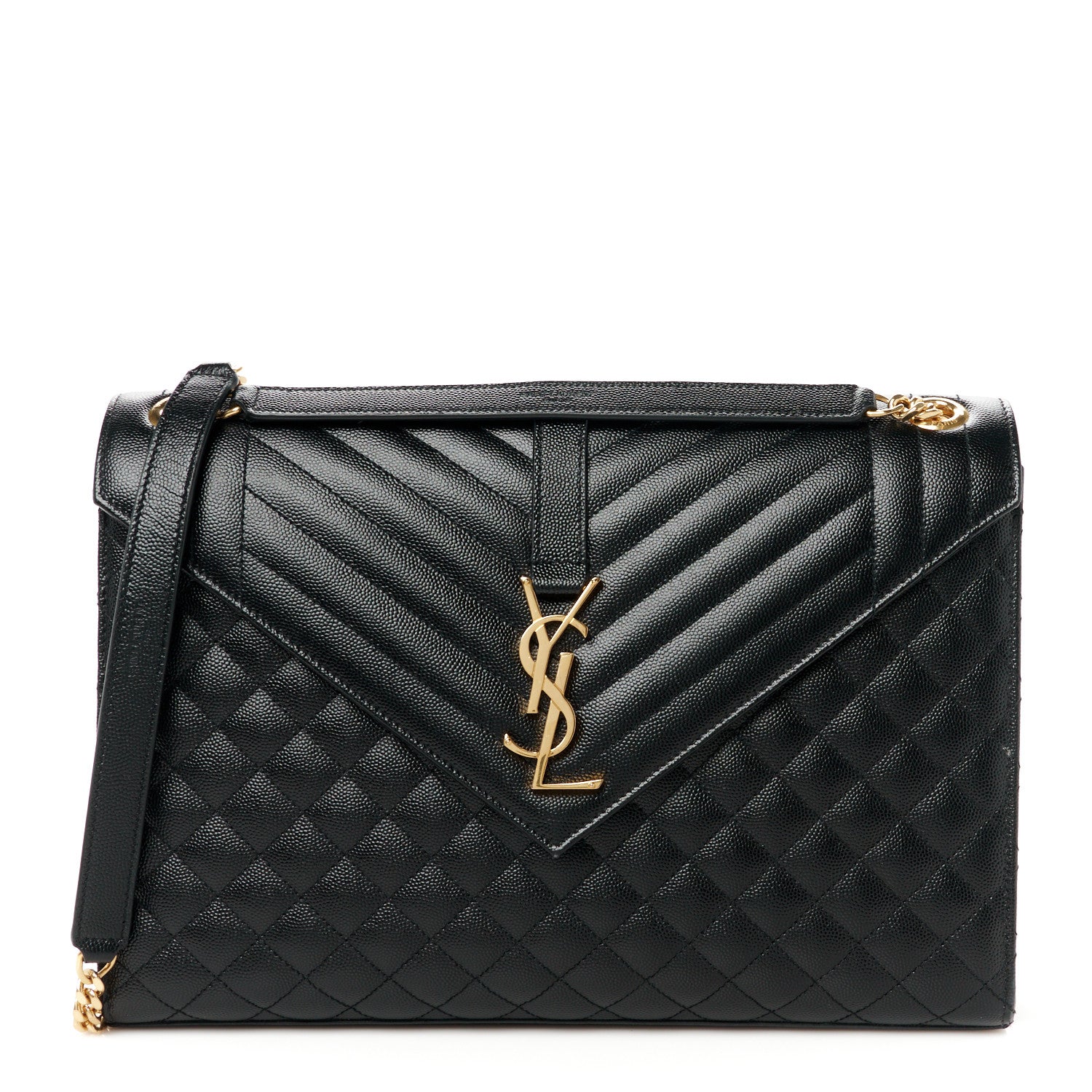 Saint Laurent Grain De Poudre Textured Mixed Matelasse Large Triquilt Monogram Satchel Black 1 of 11