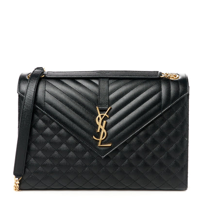 Saint Laurent Grain De Poudre Textured Mixed Matelasse Large Triquilt Monogram Satchel Black 1 of 11