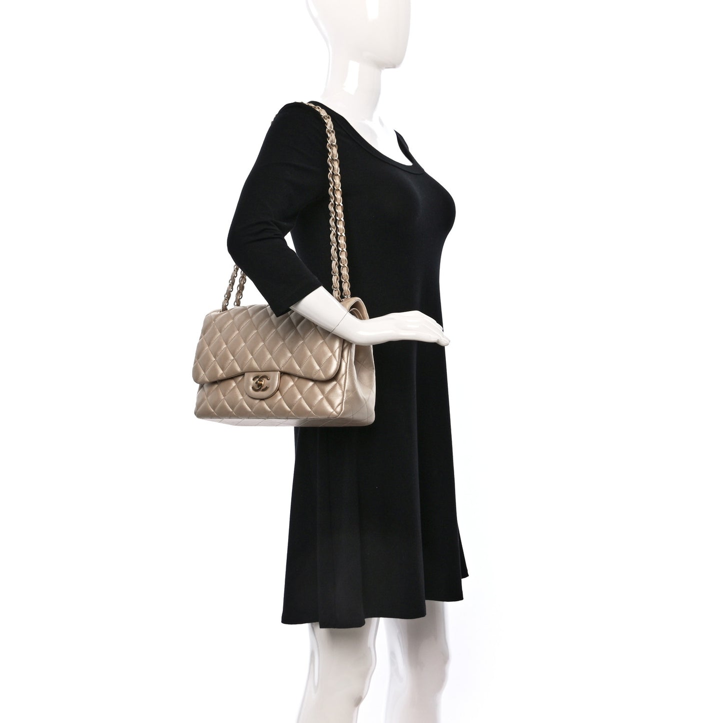 Metallic Lambskin Quilted Jumbo Double Flap Gold