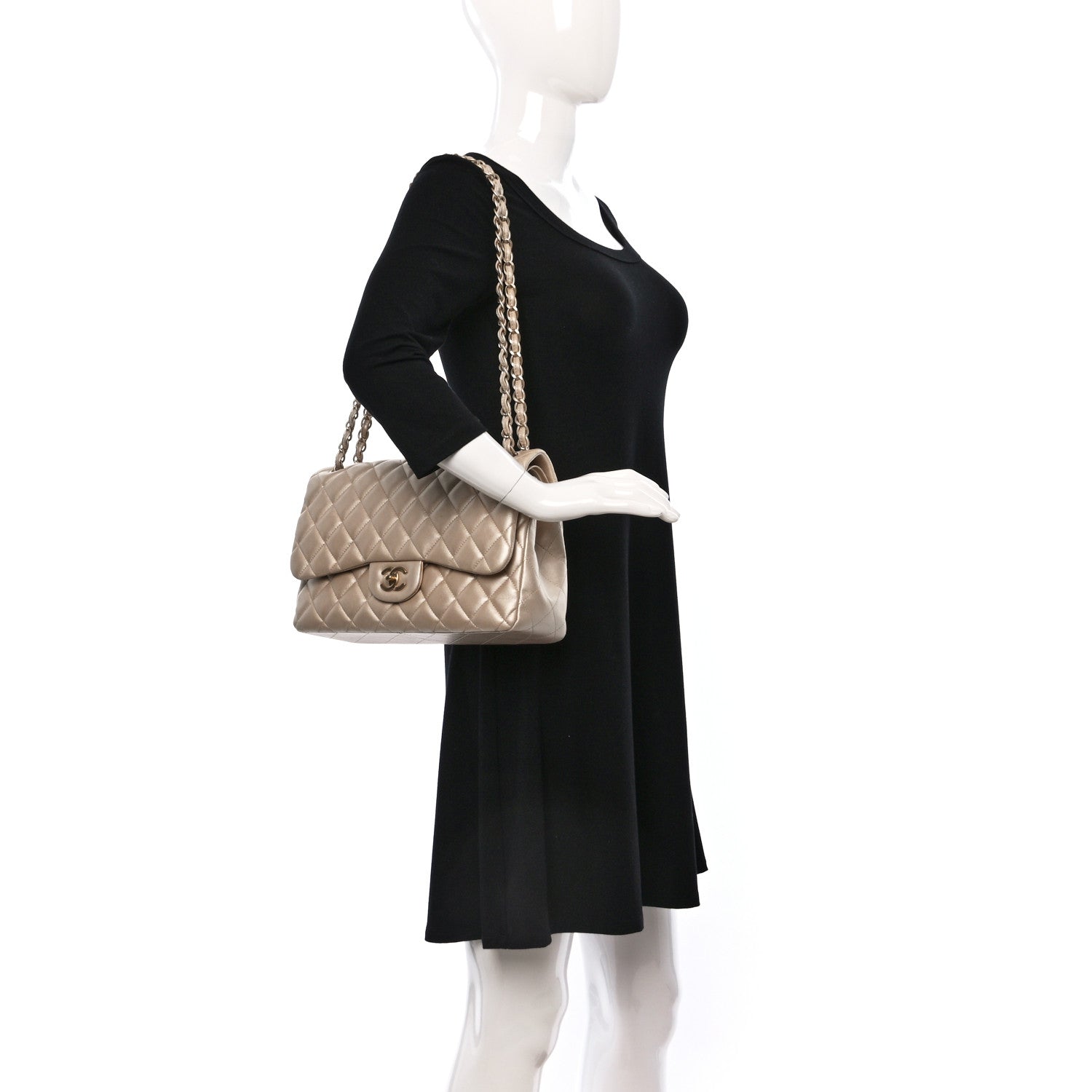Chanel Metallic Lambskin Quilted Jumbo Double Flap Gold 3 of 11