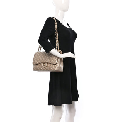 Chanel Metallic Lambskin Quilted Jumbo Double Flap Gold 3 of 11