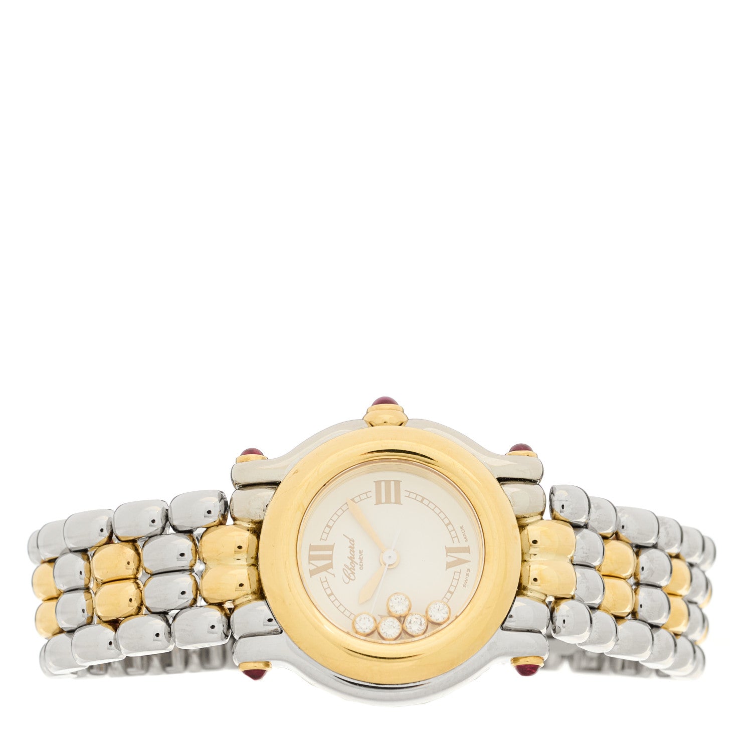 Chopard Stainless Steel 18K Yellow Gold 5 Diamond 26mm Happy Sport Quartz Watch 2 of 4