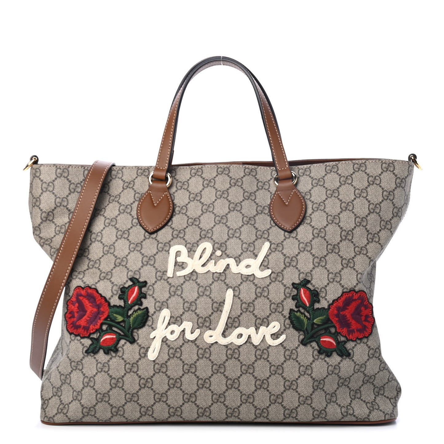 Soft GG Supreme Monogram Blind For Love Embroidered Medium Crossbody Tote Beige Tuscany Multicolor