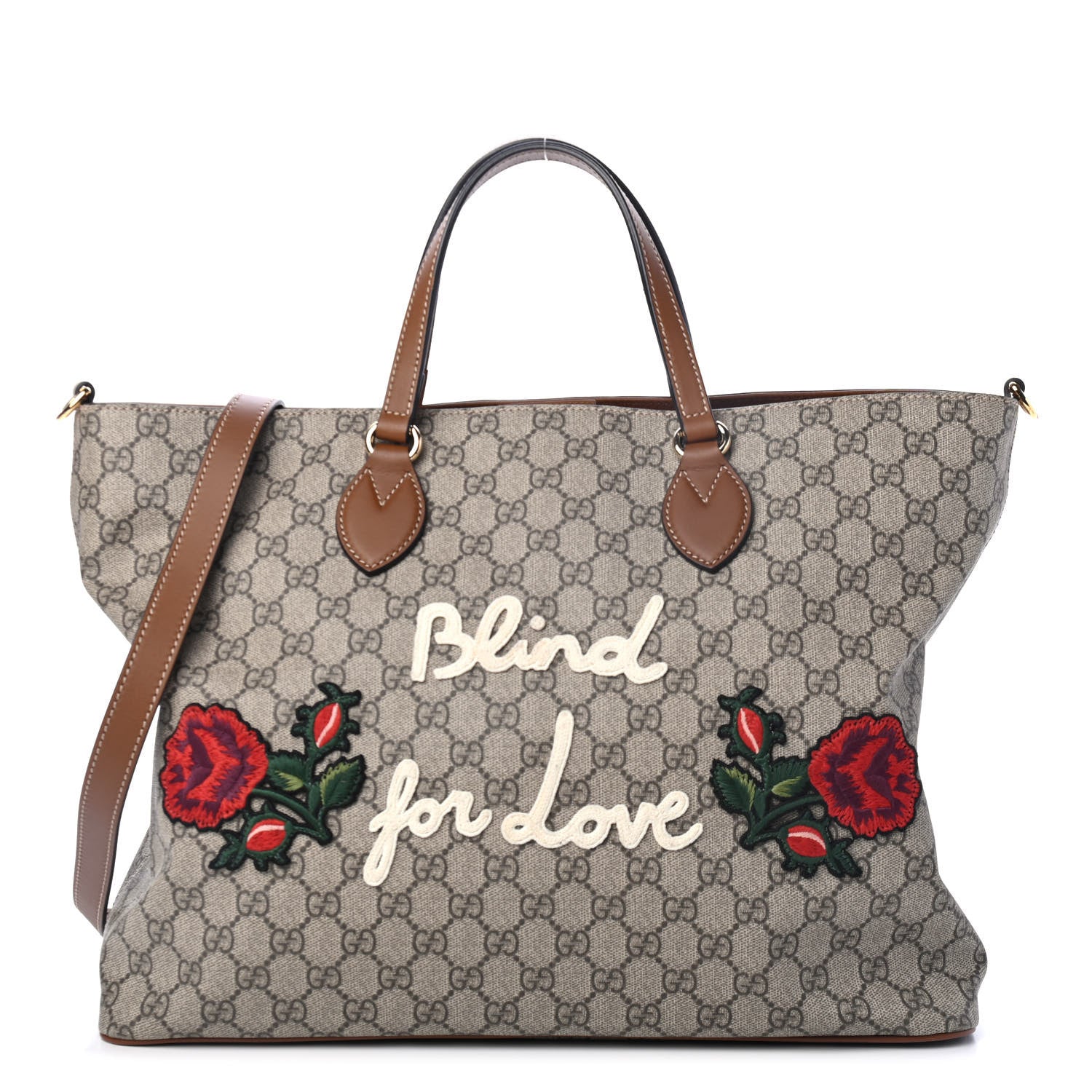 Gucci Soft GG Supreme Monogram Blind For Love Embroidered Medium Crossbody Tote Beige Tuscany Multicolor 1 of 4