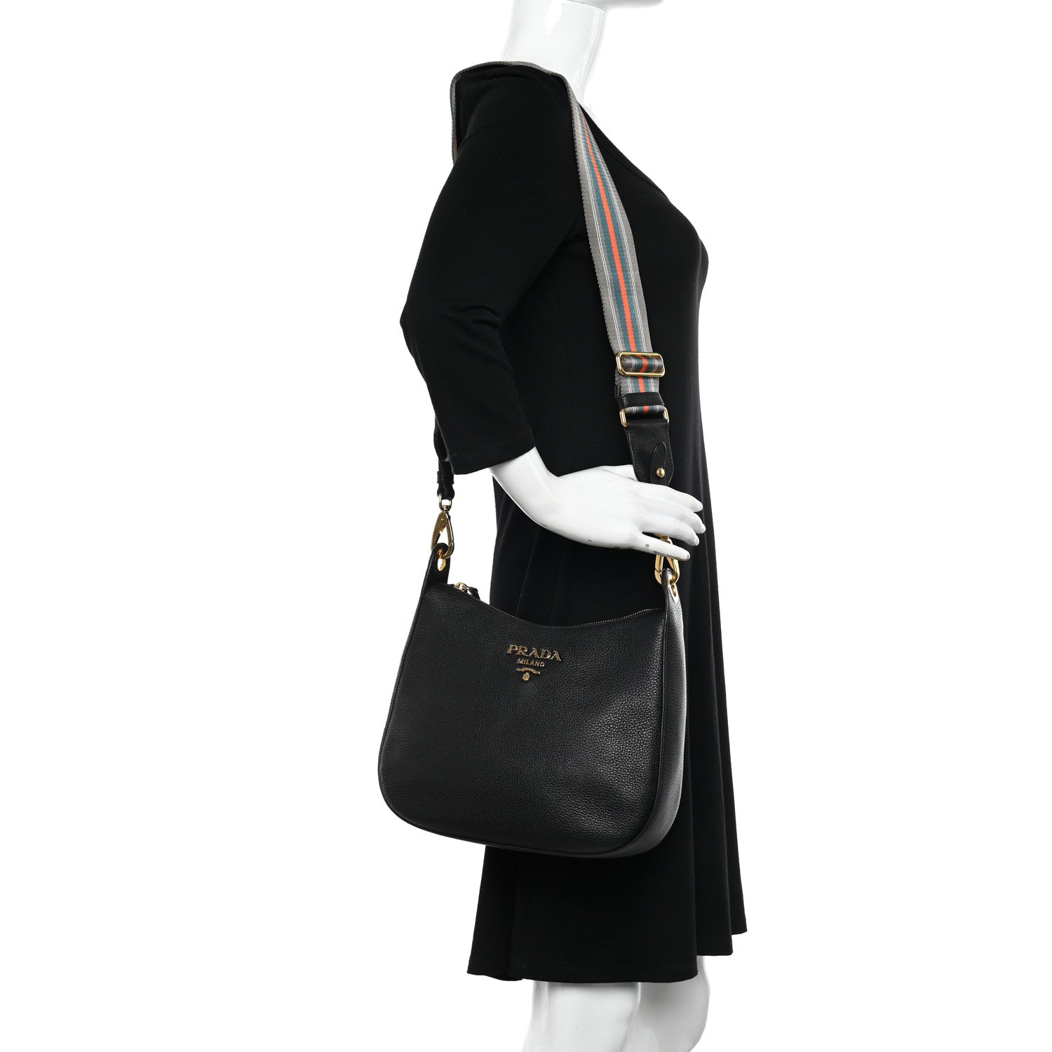Prada Vitello Phenix Zippered Messenger Hobo Black 2 of 9