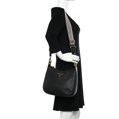 Prada Vitello Phenix Zippered Messenger Hobo Black 2 of 9