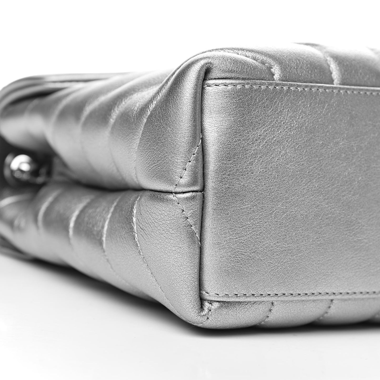 Metallic Calfskin Y Quilted Monogram Small Loulou Chain Satchel Silver