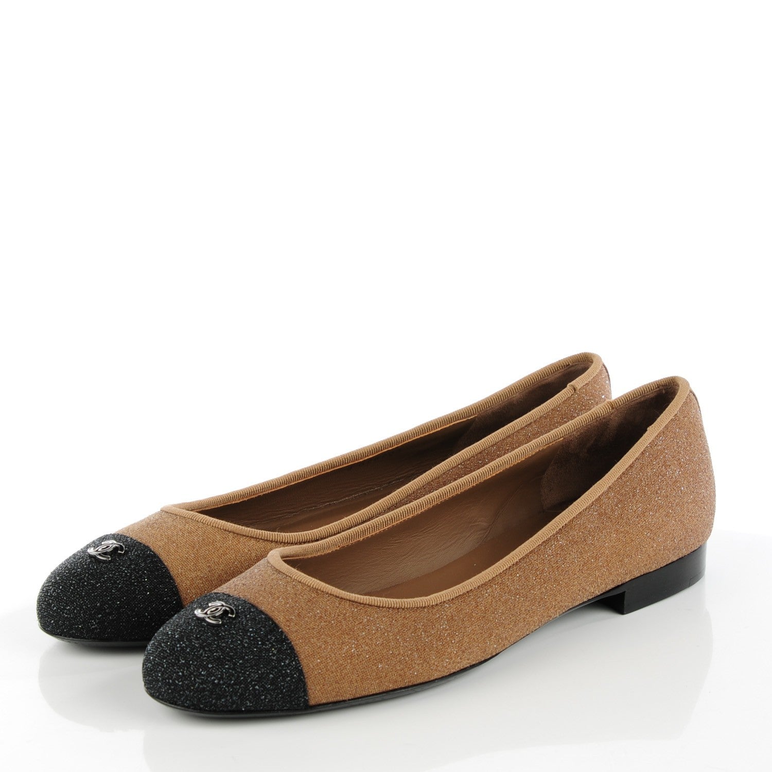 Chanel Glitter Tweed Cap Toe CC Ballerina Flats 40.5 Beige Noir 3 of 9