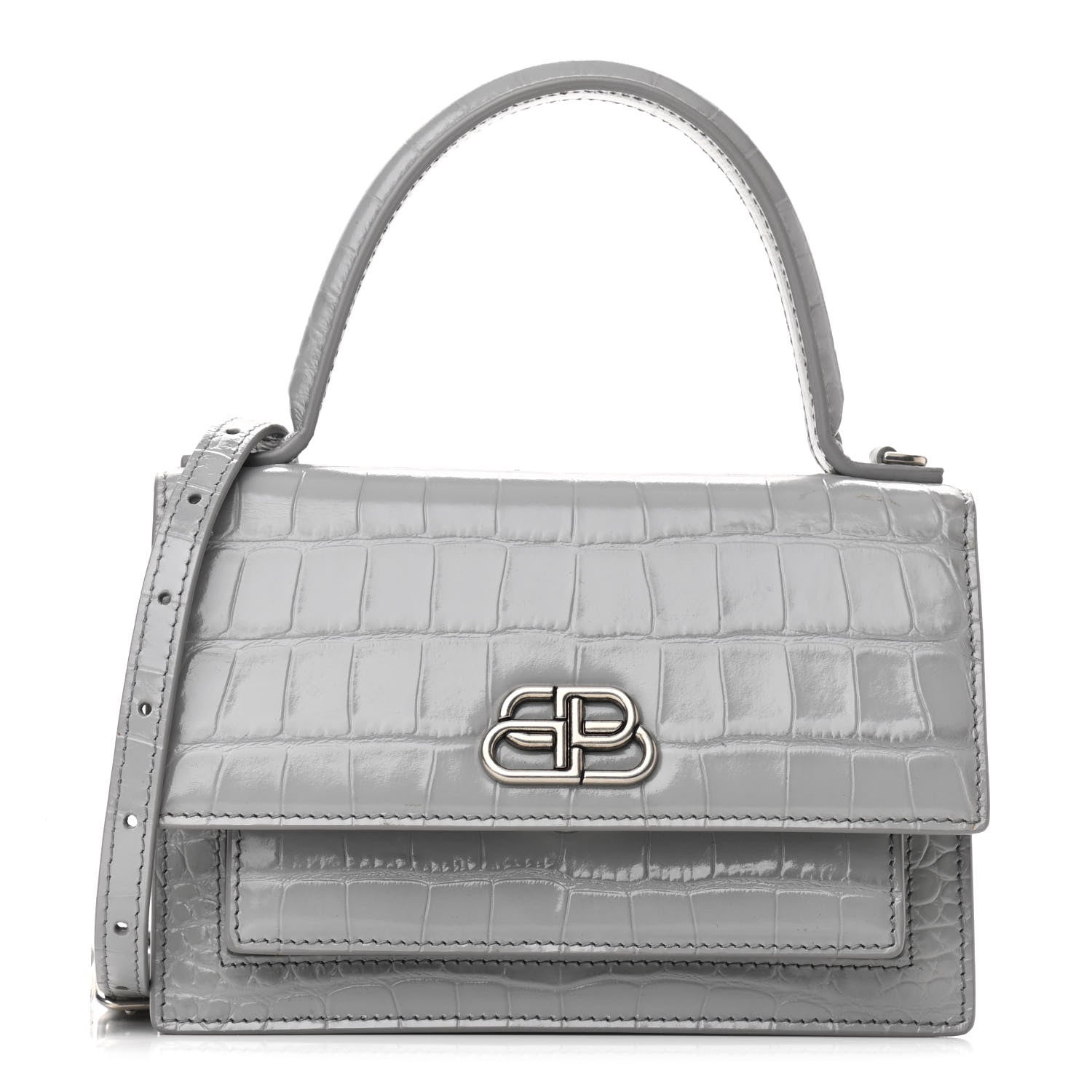 Balenciaga Shiny Calfskin Crocodile Embossed XS Sharp Top Handle Bag Balenciaga Grey 1 of 9