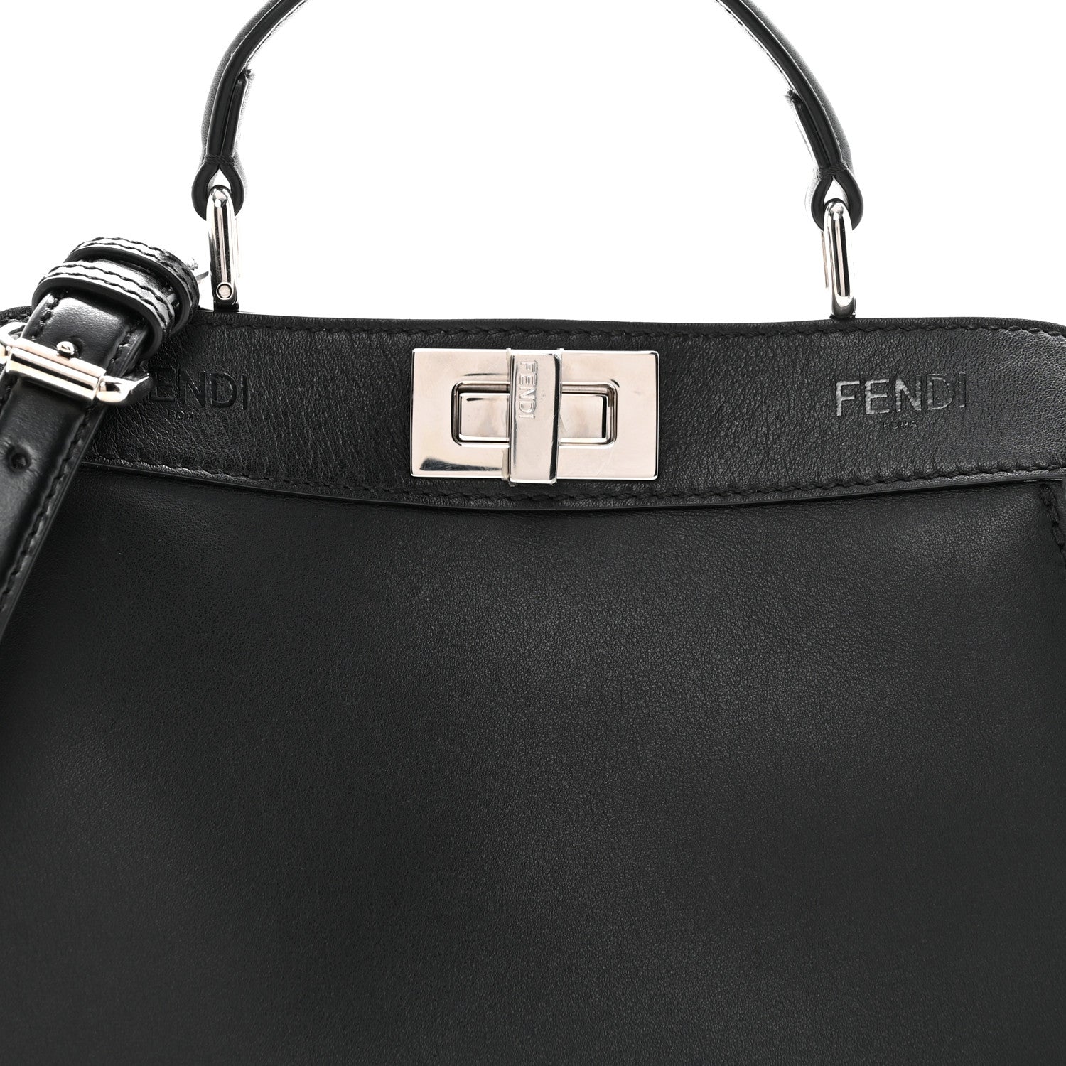 Fendi Vitello Seta Shiny Nappa Logo Embossed Laces Small Peekaboo I SEE U Satchel Black 8 of 13