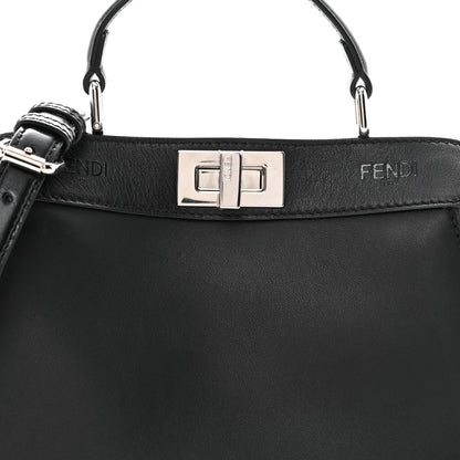 Fendi Vitello Seta Shiny Nappa Logo Embossed Laces Small Peekaboo I SEE U Satchel Black 8 of 13