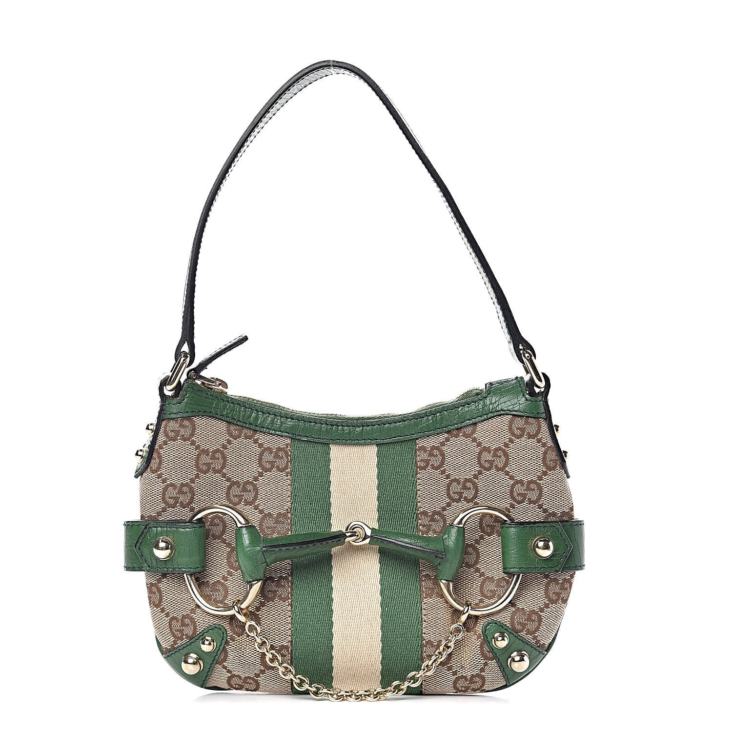 Gucci Monogram Web Horsebit Small Shoulder Bag Green 2 of 10
