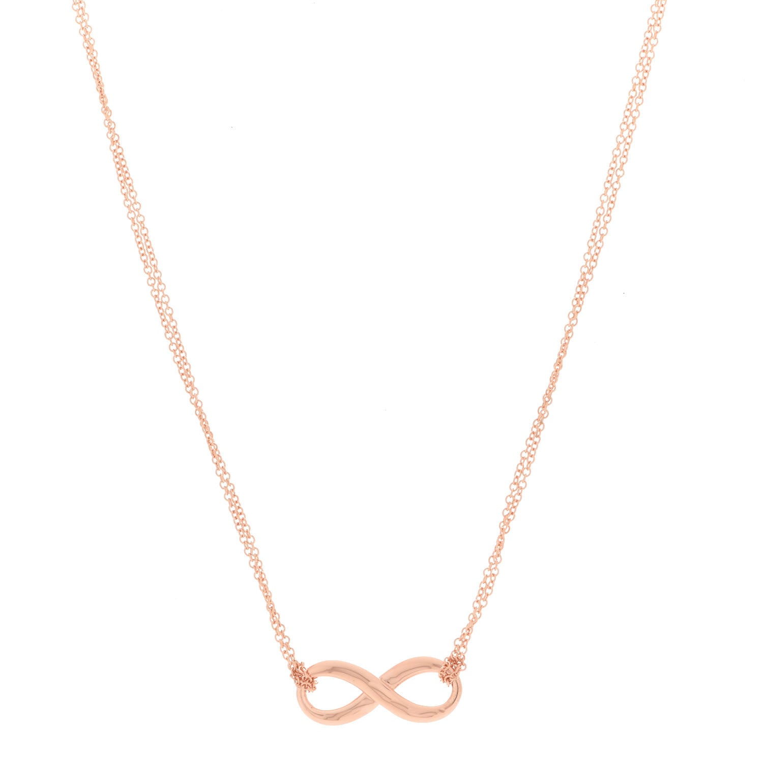 Tiffany 18K Rose Gold Infinity Double Chain Pendant Necklace 1 of 6