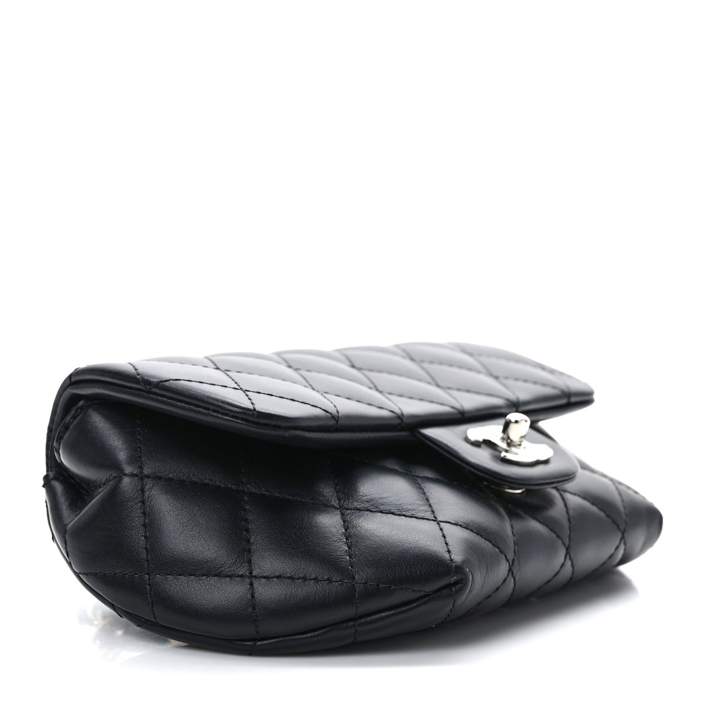 Calfskin Quilted CC Uniform Flap Belt Bag Black