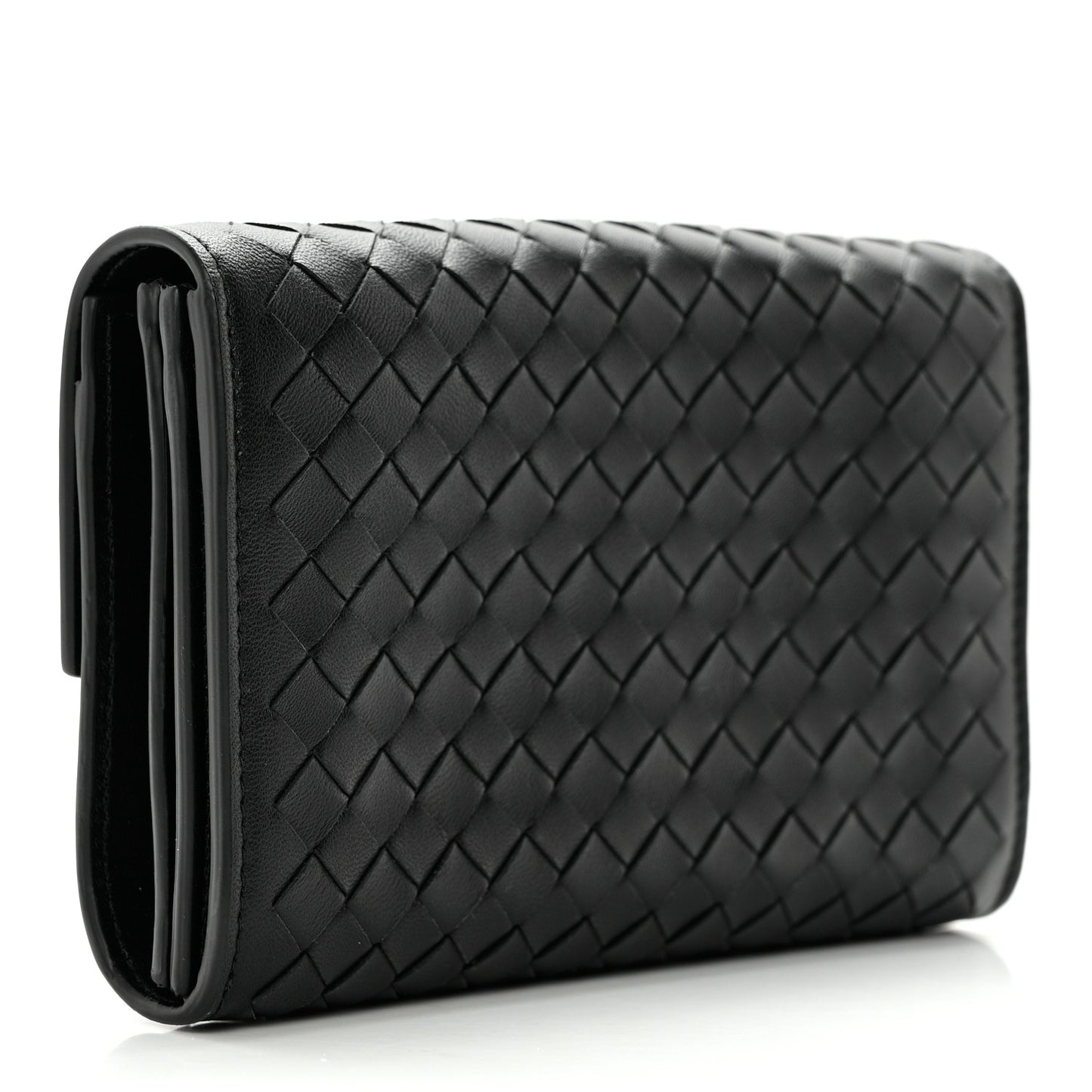 Nappa Intrecciato Continental Compact Flap Wallet Black