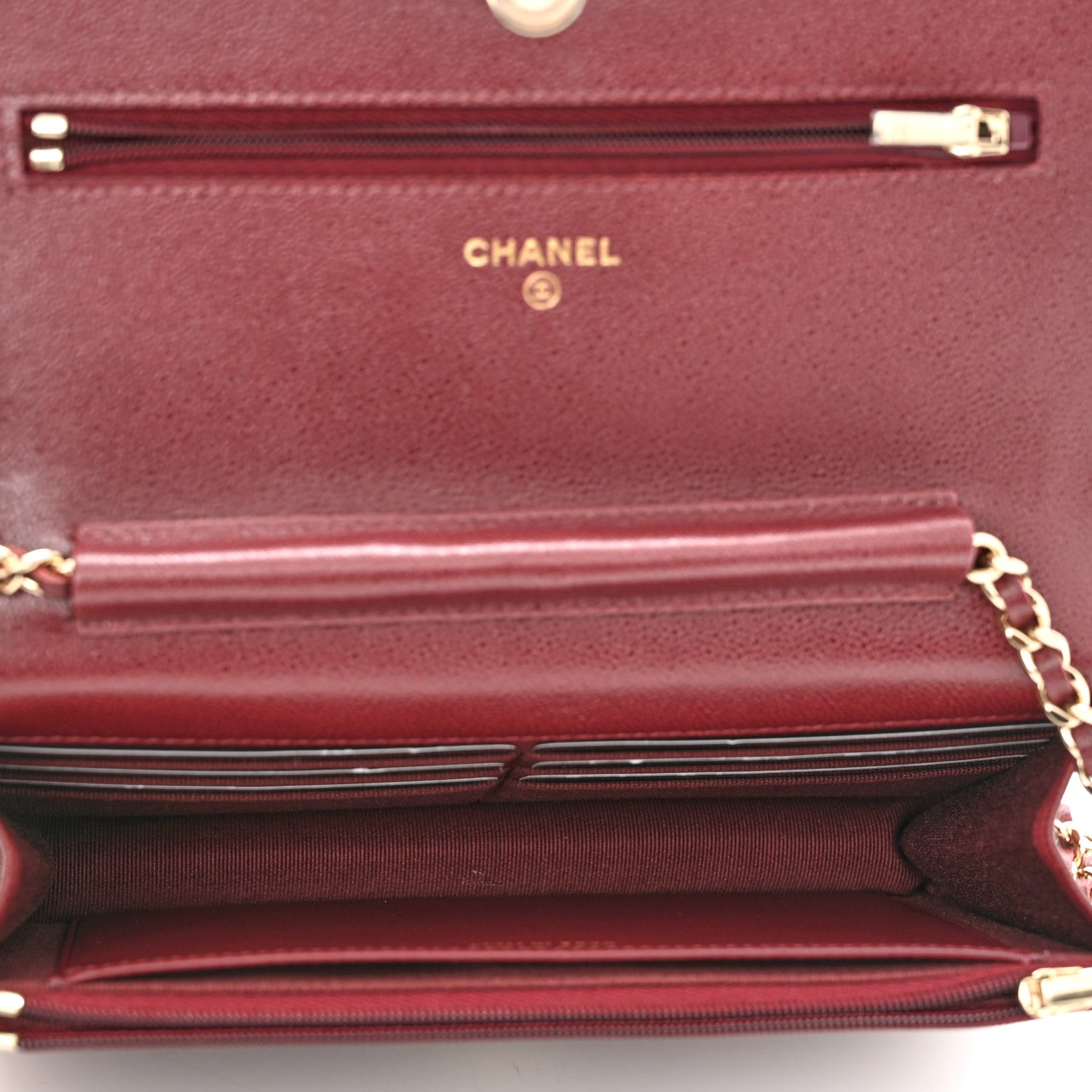 Chanel Caviar Quilted Studded CC Wallet On Chain WOC Burgundy 5 of 12