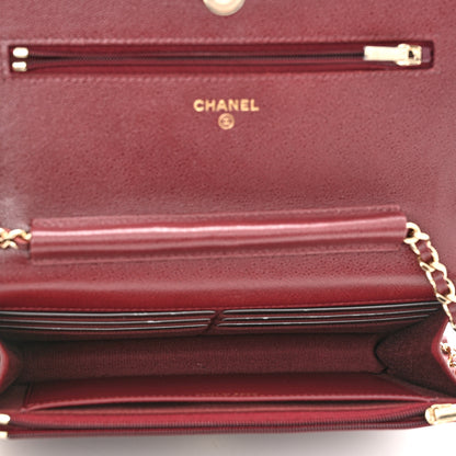 Chanel Caviar Quilted Studded CC Wallet On Chain WOC Burgundy 5 of 12