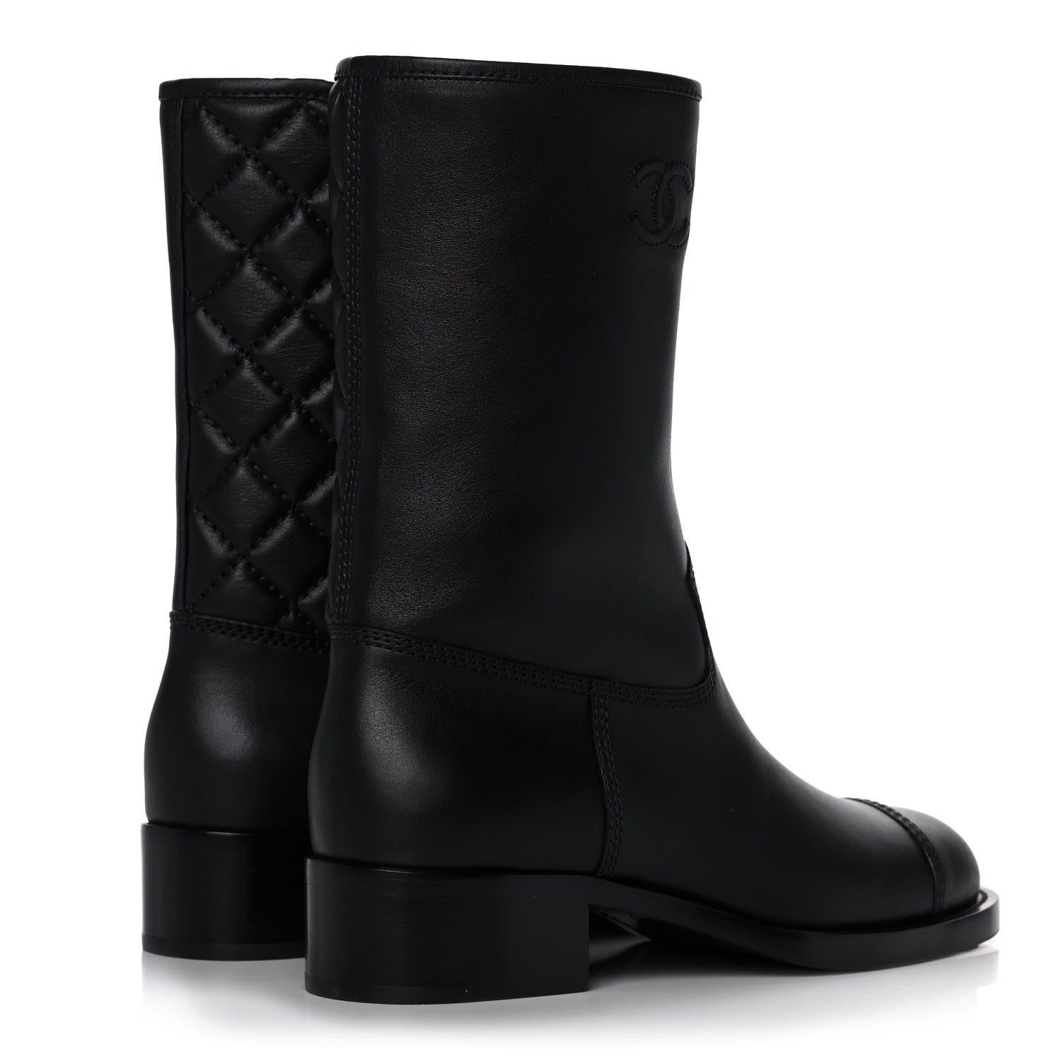 Chanel Calfskin Quilted CC Logo Mid Calf Boots 39 Black 4 of 9