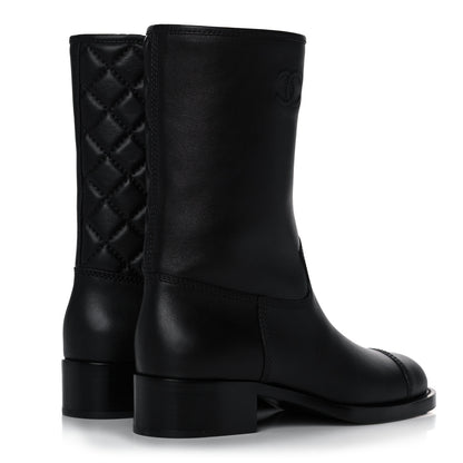 Chanel Calfskin Quilted CC Logo Mid Calf Boots 39 Black 4 of 9