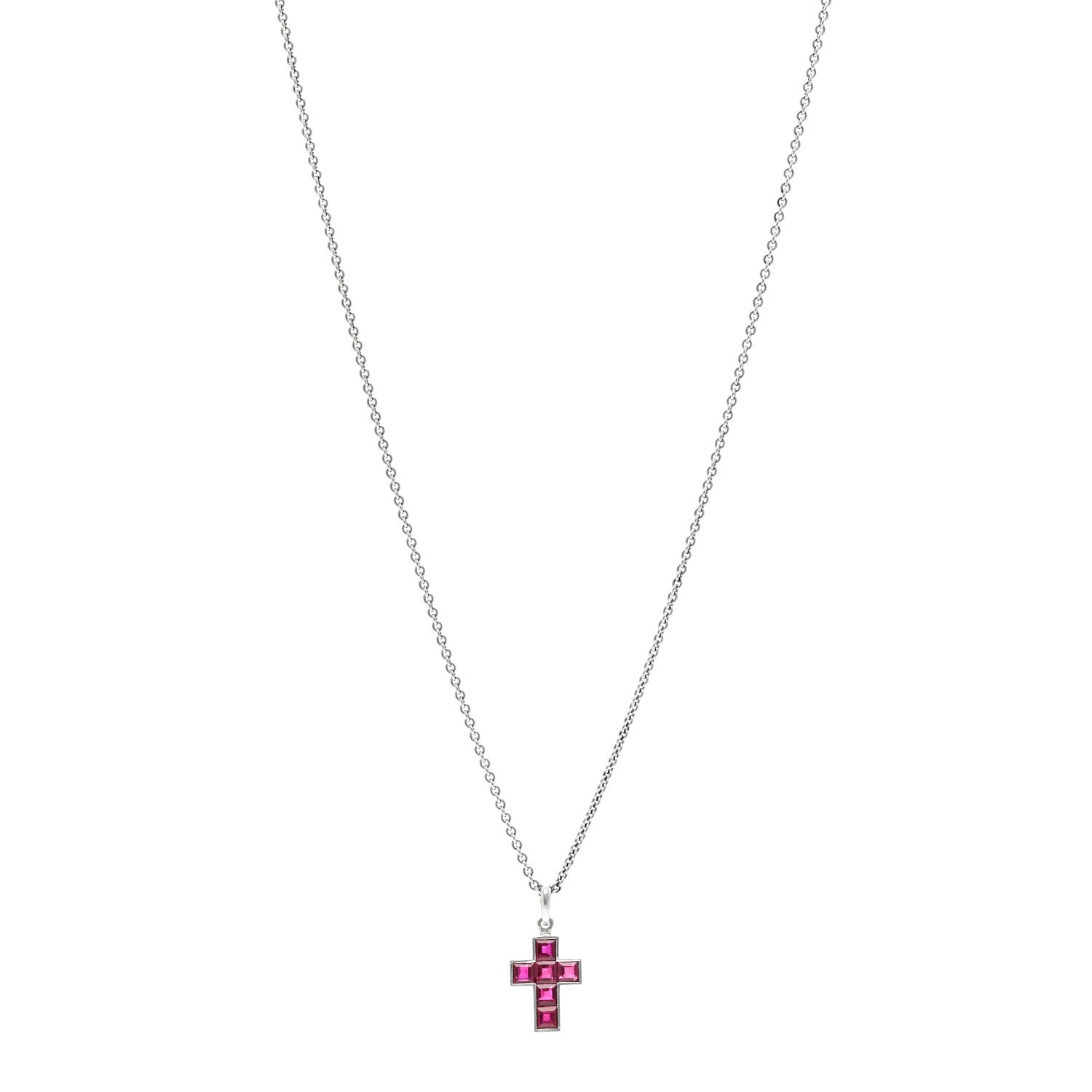 Cartier Platinum Ruby Cross Pendant Necklace 1 of 5