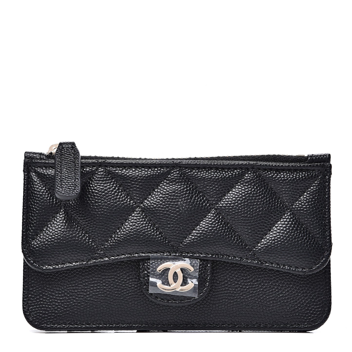 Caviar Quilted Flap Zip Card Holder Black