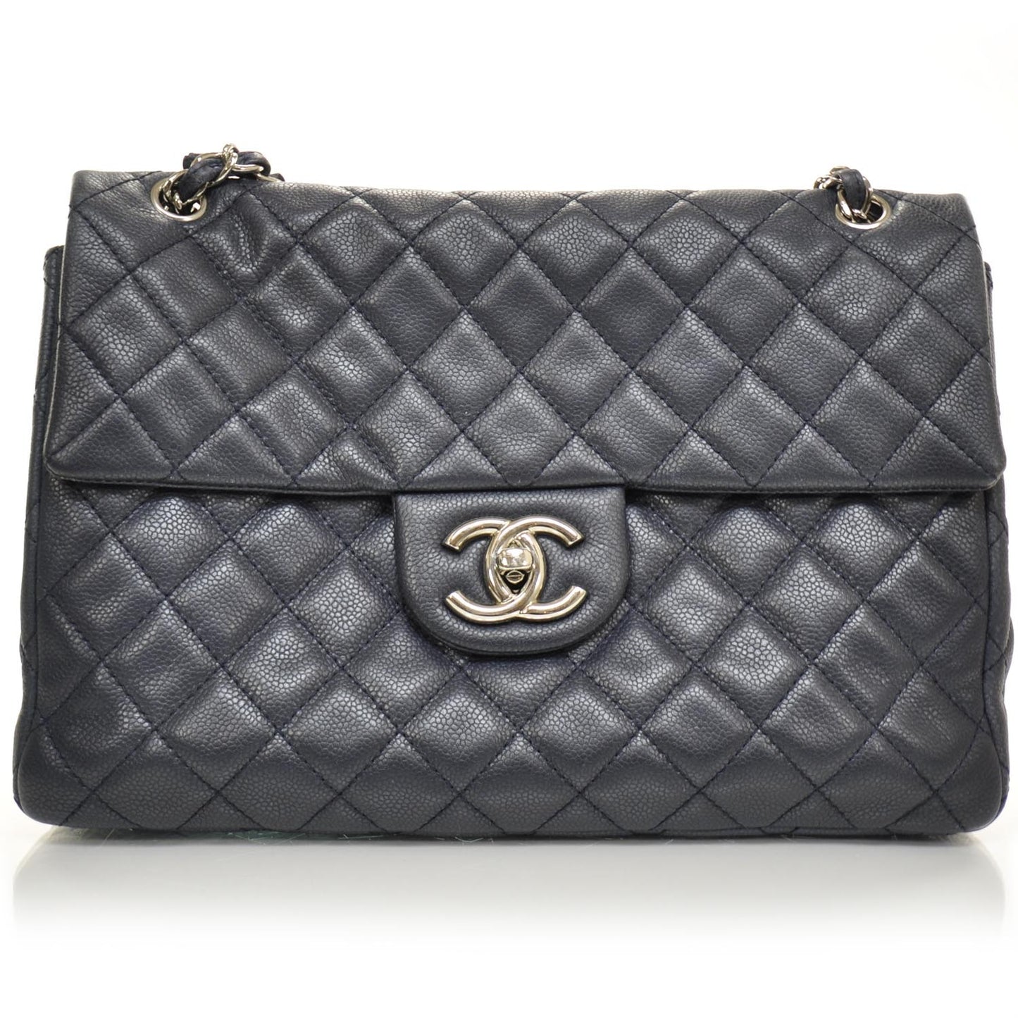 Washed Caviar Maxi Flap Navy Blue SHW