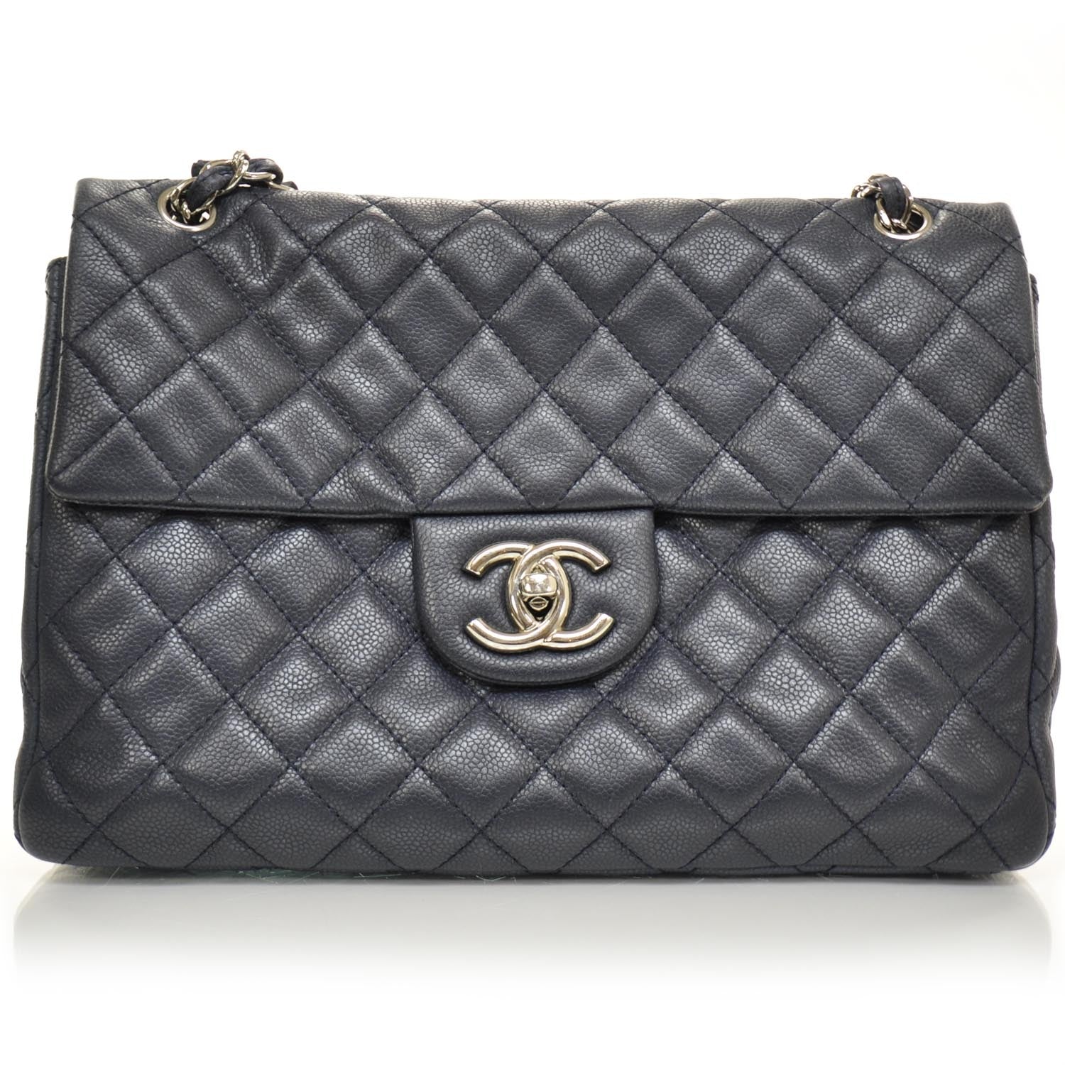 Chanel Washed Caviar Maxi Flap Navy Blue SHW 1 of 10