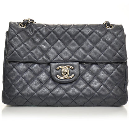 Chanel Washed Caviar Maxi Flap Navy Blue SHW 1 of 10