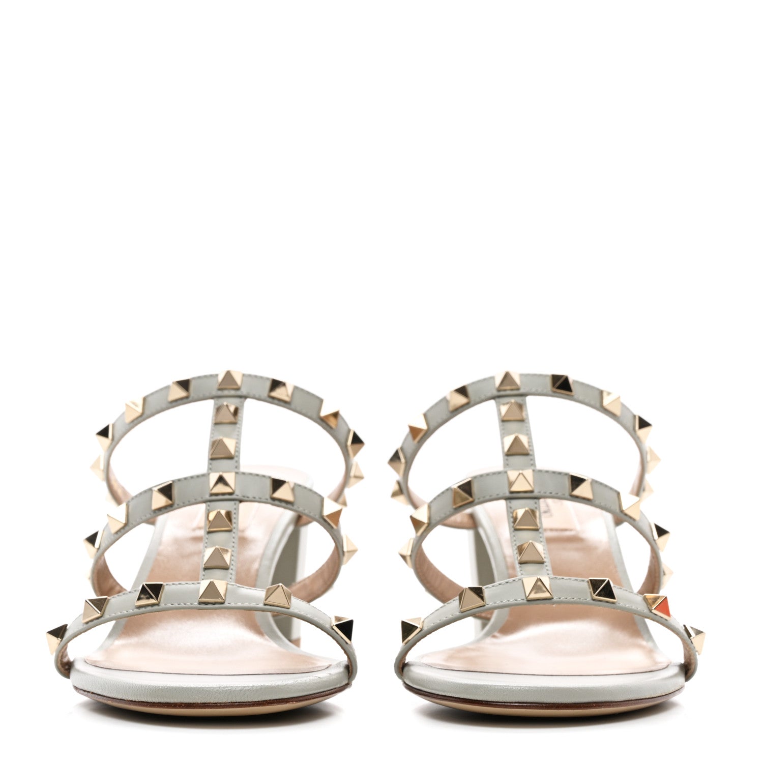 Valentino Garavani Calfskin Rockstud 60mm Caged Slide Sandals 38.5 Opal Grey 2 of 8