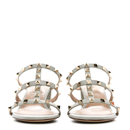 Valentino Garavani Calfskin Rockstud 60mm Caged Slide Sandals 38.5 Opal Grey 2 of 8