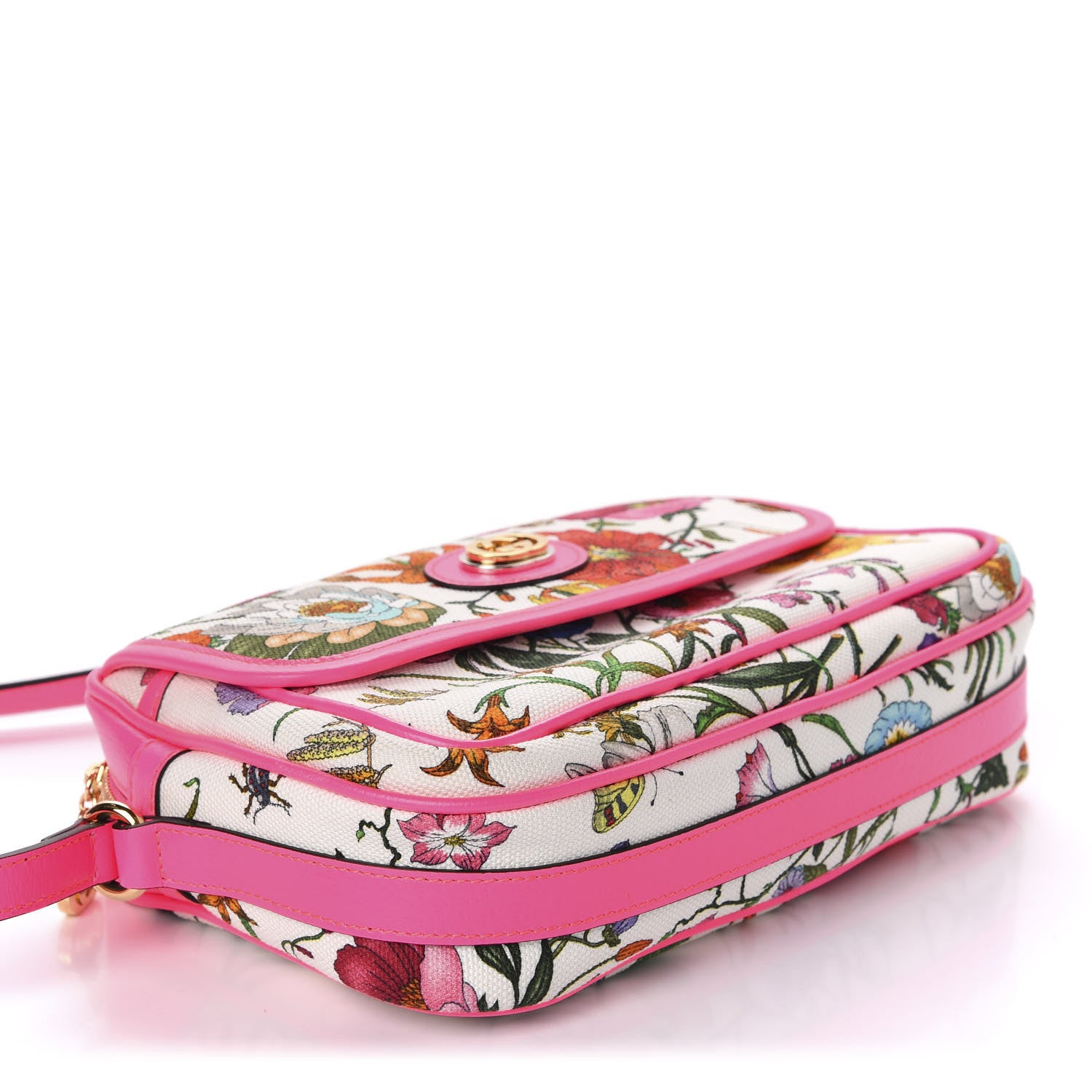 Gucci Canvas Flora Floral Shoulder Bag White Fuchsia Fluo 4 of 12