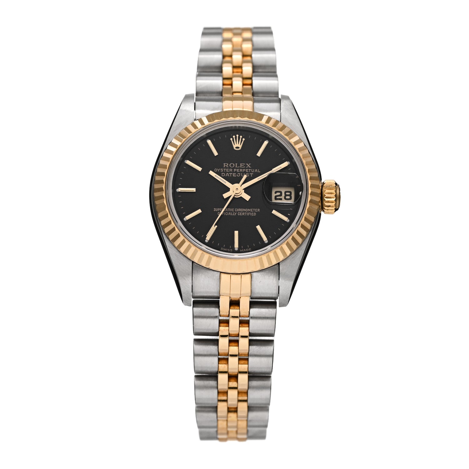 Rolex Stainless Steel 18K Yellow Gold 26mm Oyster Perpetual Datejust Watch Black 79173 1 of 5