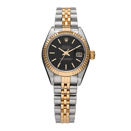 Rolex Stainless Steel 18K Yellow Gold 26mm Oyster Perpetual Datejust Watch Black 79173 1 of 5