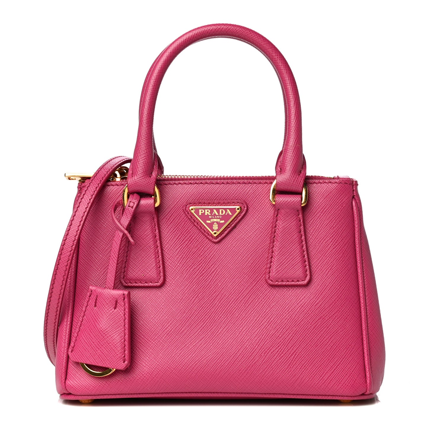 Saffiano Lux Micro Galleria Double Zip Tote Fuxia
