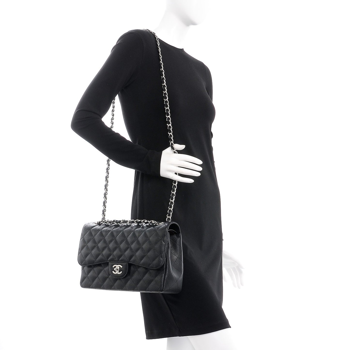 Caviar Quilted Jumbo Double Flap Black