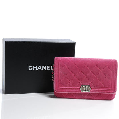 Chanel Velvet Quilted Boy Wallet On Chain Fuchsia 5 of 11
