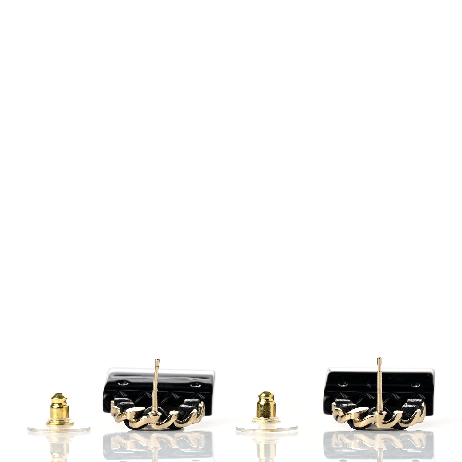 Chanel Metal Resin Lambskin Quilted CC Turnlock Chain Flap Bag Earrings Black Gold 3 of 5