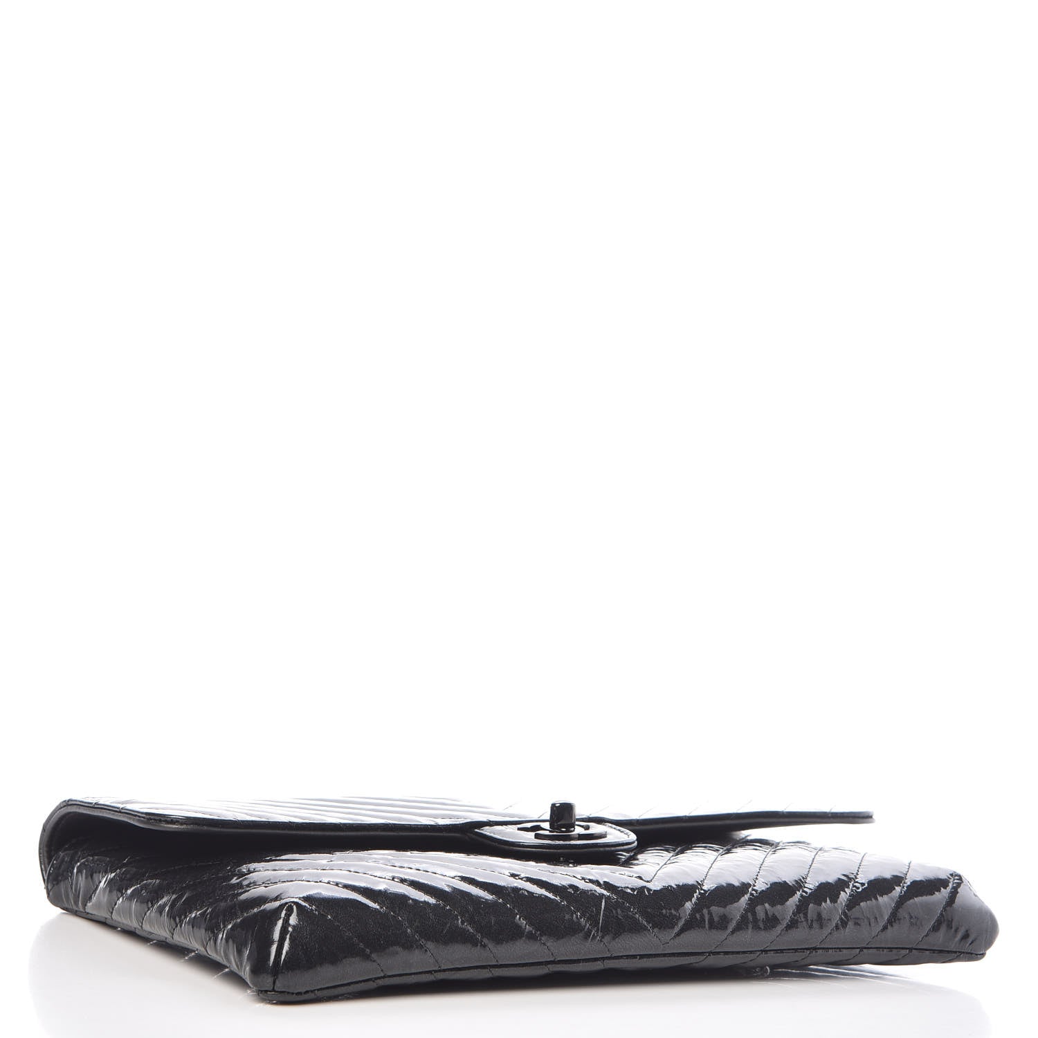 Chanel Patent Metallic Crumpled Calfskin Chevron Quilted Envelope Clutch Black 4 of 10