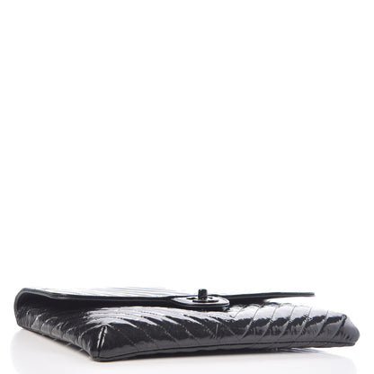 Chanel Patent Metallic Crumpled Calfskin Chevron Quilted Envelope Clutch Black 4 of 10