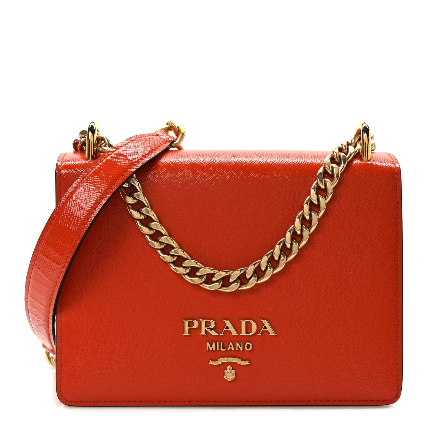 Saffiano Vernice Chain Shoulder Bag Arancio
