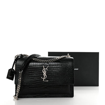 Saint Laurent Calfskin Crocodile Embossed Large Monogram Sunset Black 11 of 11
